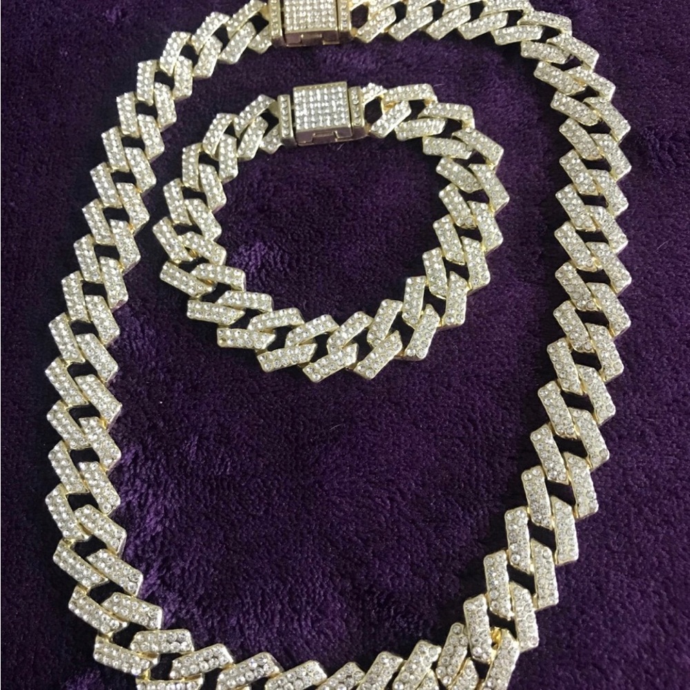 Cuban link full cz necklace with matching bracelet